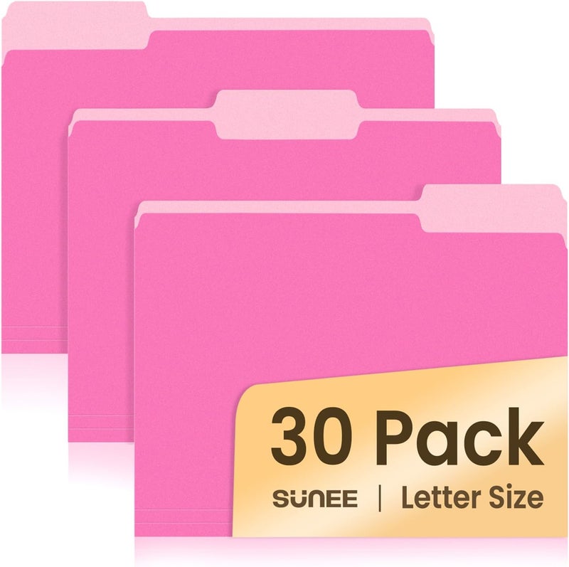 SUNEE File Folders, 30 Pack Manilla Folders 8.5 x 11, Colored File Folders Home Office School Supplies for Documents Files Paper, Neon Pink - Image 1